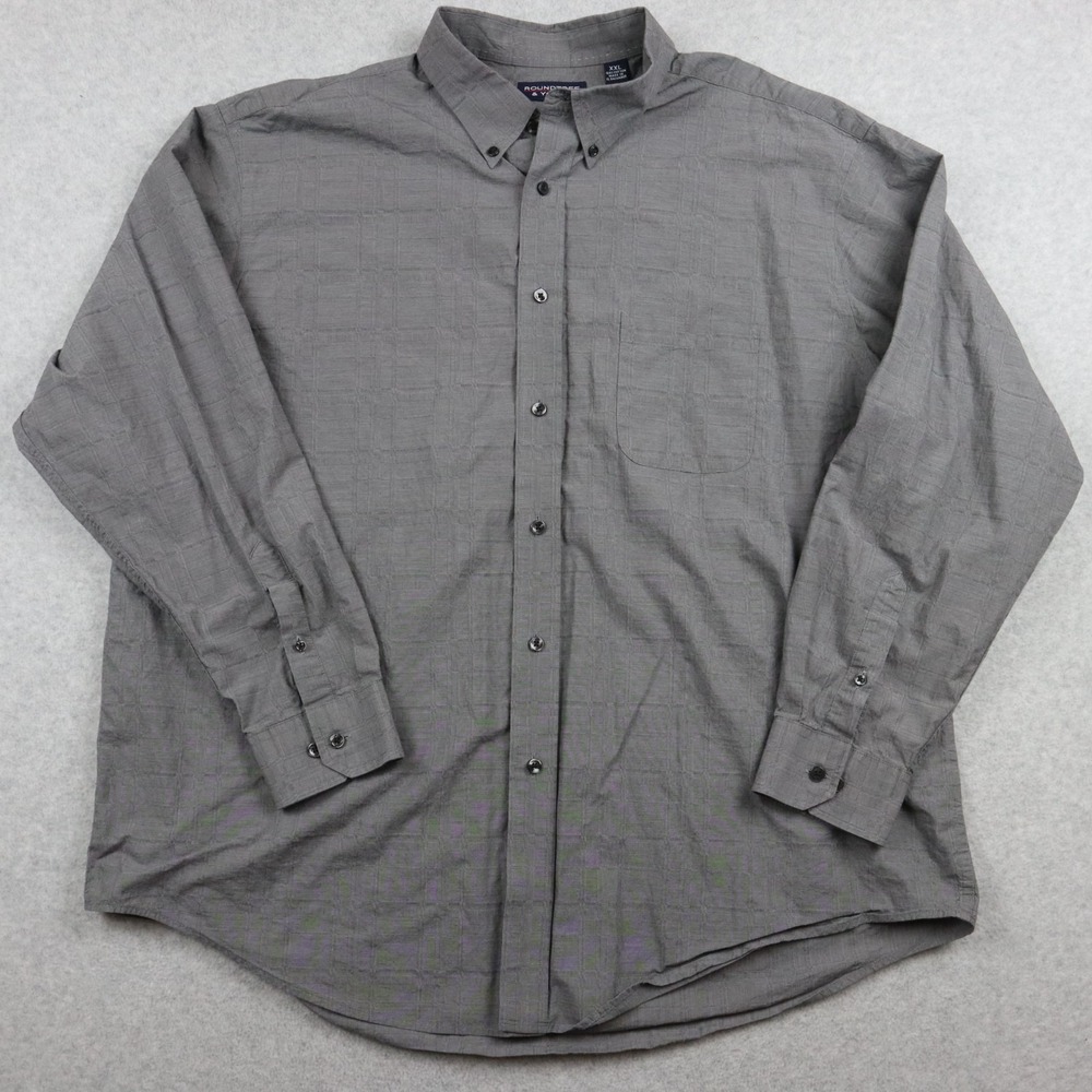 Roundtree & Yorke Shirt Mens 2XL XXL Casual Pocket Button Up Gray Long‎ Sleeve